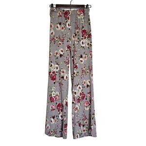 Park Avenue Burgundy and Cream Floral Palazzo Pants - Womens S - Classy, Office